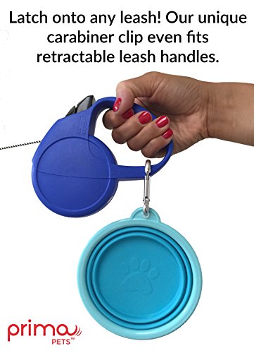 Prima Pet Expandable/ Collapsible Silicone Food & Water Travel Bowl with Clip for Small & Medium Dog and Cat, Size: 1.5 Cups (5.1 Inch Diameter Bowl) (AQUA) - color: AQUA, size: SMALL (1.5 CUPS)