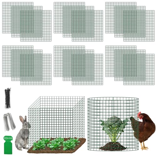 Plant Protectors from Animals - DIY Reusable Plant Cages for Outdoor Plants, Square Mesh Plant Covers Kits, 12"x12" Panels (6/18/30 Pcs) (30, Dark Green)