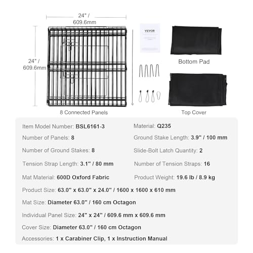 VEVOR Foldable Metal Dog Exercise Pen, Pet Playpen Dog Fence for Camping with Top Cover and Bottom Pad, 24" H 8 Panels, Puppy Crate Kennel Indoor Outdoor for Medium Dogs, Both for Home&Yard - size: 8 panels 24*24in, style: Playpen + Top Cover & Bottom Pad