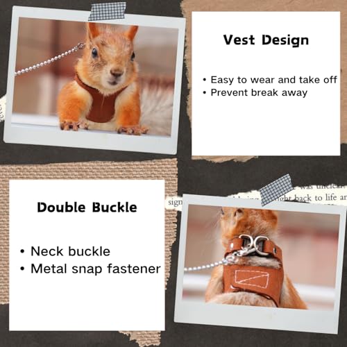 3 Pack Squirrel Harness and Leash Set - Adjustable Soft Leather & Traction Rope Strap Anti-Biting Chainfor Small Pet Walk Jogging Bearded Dragon Reptile Squirrel Rat