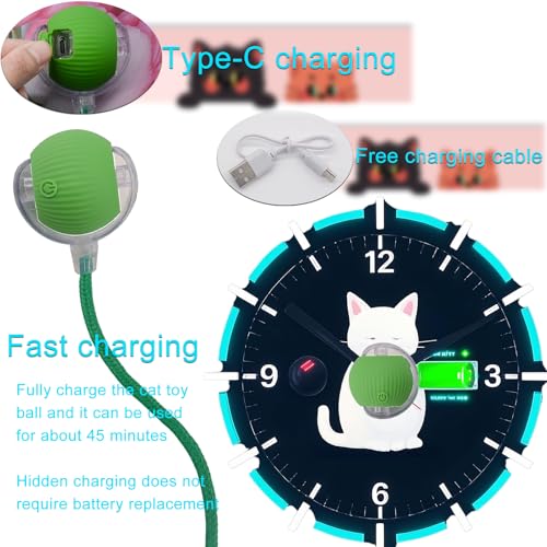 Interactive Cat Dog Toy Ball with LED Light, Automatic Rolling(Green) | String Tail and LED Light Design, Motion Activated, Suitable for Interactive Indoor Pet Play and Exercise - color: Green