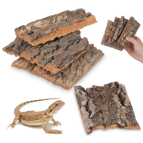 Kisangel 4pcs Reptile Tree Bark, Wood Cork Bark Climbing Platforms and Hide Terrarium Landscape Decor for Turtle, Lizard, Snake Habitat