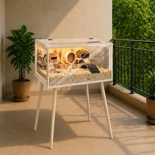 PROLEE Hamster Cage Wooden Chew Proof, Extra Large Mice and Rat Habitat Openable Top with Acrylic Sheets Solid Built Small Animal Cage with Leg Stands, 24 Inch Long - size: 24.0"L x 16.0"W x 40.0"H