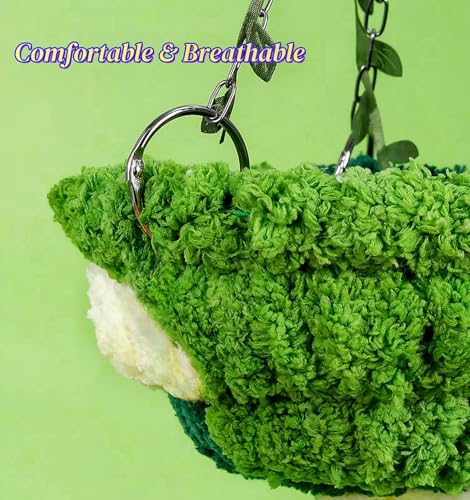 Hanging Bird Hammock for Cage Warm Plush Hanging Bird Bed Bird Snuggle Hut Parrot Hanging Sleeping Bird House for Parakeet, Conure, Budgie, Cockatiel, Lovebird, Finch, Hamster-Green - color: Green