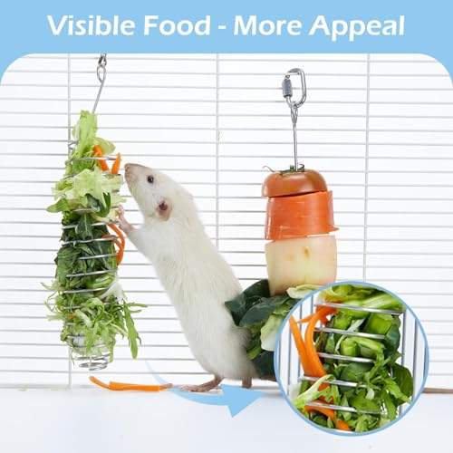 3Pcs 304 Stainless Steel Rat Foraging Feeders,1pc M Wooden Rat Climbing Toys,Hanging Rodent Cage Accessories,Fit Rats Mice Parakeet