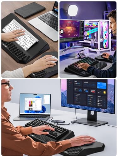 3-in-1 Ergonomic Keyboard Stand with Wrist Rest & Mouse Pad Set, Black | Comfy Keyboard Riser Holder Soft Mousepad with Massage Design, Memory Foam and Non-Slip PU Base for Pain Relief - color: Black