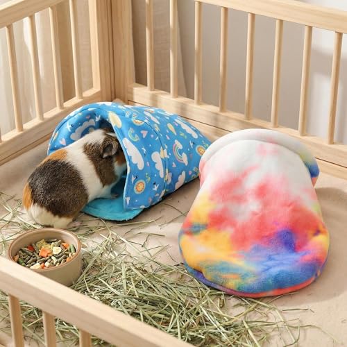 2 Pack Guinea Pig Hideout Set, Fleece Snuggle Sack & Cave Bed for Guinea Pigs, Hedgehogs, Ferrets, Chinchillas, Mini Rabbits, Cozy Small Animal Bed for Cage Habitat