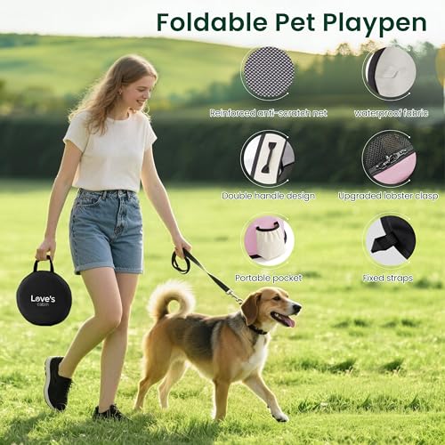 Love's cabin Pet Puppy Dog Playpen, Medium Dog Tent Crates Cage Indoor/Outdoor, Portable Exercise Playpen for Cat, Foldable Pop Up Dog Kennel Playpen with Carring Case (M, Light Pink) - color: Light Pink, style: Medium