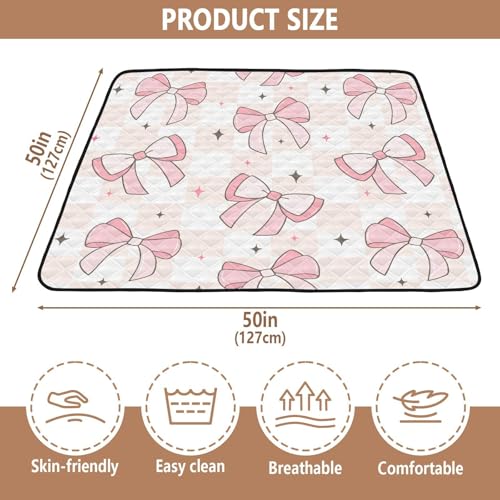 Baby Play Mat Pink Bows on Checkerboard 50 x 50 Playpen Mat for Floor Play Gym Crawling Non-Slip Cushioned Baby Playmat for Infants, Babies, Toddlers - color: Multi 4