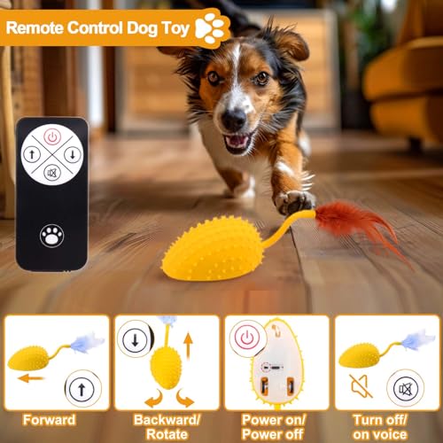Silicone Interactive Dog Toys, Mouse Moving Dog Toy with Automatic Sensor | Dog Mouse Toy with Sound & Feather Tail, Automatic Dog Toy for Cats Dogs Pet, Squeaky Dog Toys Remote Control Yellow - color: Lemon Yellow