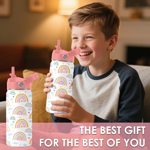 16oz Rainbow Tumbler Cup with Handle and Straw - Pink Stainless Steel Water Bottle for Women Men - Insulated Double Wall Travel Mug, Sweatproof, Non-Slip Base - Birthday Gift Ideas - color: Rainbow1, size: 16 Ounces