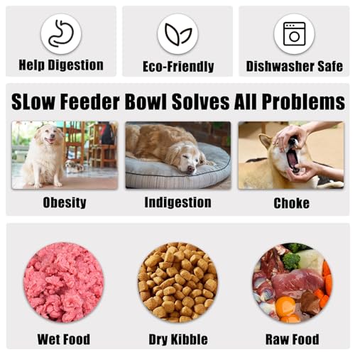 Slow Feeder Dog Bowls Medium Breed, Dog Food Bowl Medium Anti-Choking Bloat Stop Puzzle Healthy Eating Bowl (Gray, 2 Cup) - color: Gray, size: 2 Cup