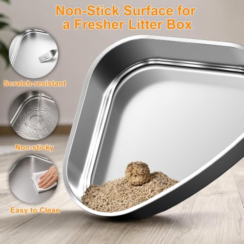 Gimars XXXL Stainless Steel Enclosed Corner Cat Litter Box with Lid, Triangle Design 27" x 20" x 17", High Sided Metal Enclosure for Large Cats, Space Saving Odor Control System
