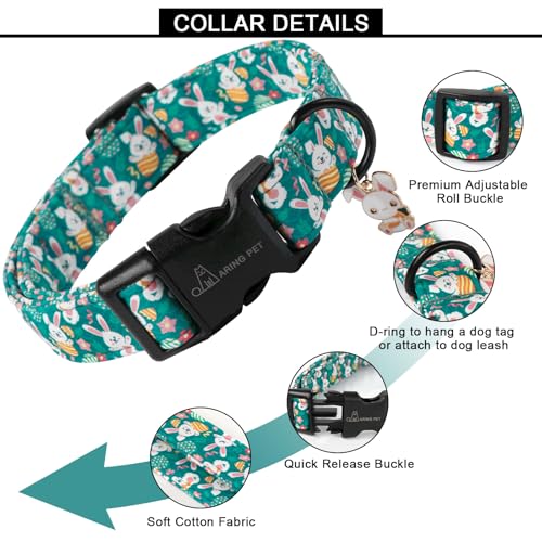 ARING PET Easter Dog Collar-Cute Green Easter Eggs Dog Collar, Adjustable Carrot&Rabbit Pet Collars Puppy Collar Gifts with Quick Release Buckle for Girl&Boy Dogs - color: Easter rabbit, size: X-Small