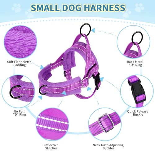 Lukovee Small Dog Harness and Leash Set, No Pull Soft Padded Vest | Both Neck & Chest Adjustable, Reflective, Puppy Harness with 4ft Lightweight Anti-Twist Dog Leash for Small Dogs (Purple, S) - color: A-Purple, size: S ( Chest 17.5'' ~ 22'')