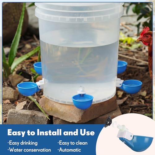 LemonRoad 30 Set Automatic Chicken Waterer Cups with 1/2" PVC Tee Fitting Chicken Drinking Bowl, Poultry Drinker Mounting Hole Opener,Water Dispenser Feeder for Duck, Goose, Turkey, Pigeon(Blue White) - color: Blue White