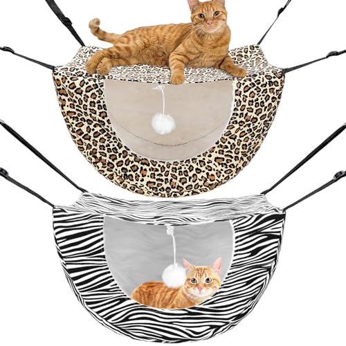 Unittype 2 Pieces Cat Cage Hammock Hanging Pet Bed Double Layer Soft Plush Hanging Pet Comfortable Hammock Bed for Indoor Kitten Ferret Hamster Rabbit or Small Animals, 2 Styles(Leopard) - size: Leopard
