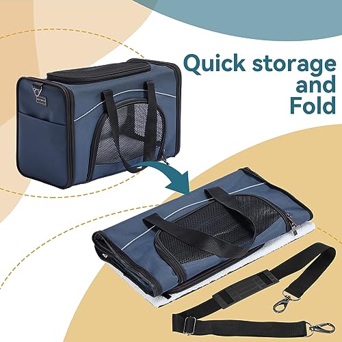 ‌Petsfit Airline Approved Pet Carrier for Small Cats, 15x8x10 TSA Approved Carrier, with Removable Dual-Sided Padding (2-Way Placement) - Fits Under Most Airplane Seats, Escape Proof (Navy) - color: Navy, size: 16.5"L x 8.6"W x 11.0"H