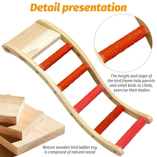 Hamiledyi Nature Wooden Bird Ladder Pet Parrots Climb Bridge Exercise Stands for Parakeet Climbing Chewing Bridge Bird Cage Accessories for Cockatiel Parakeet Lovebirds Budgie (Orange)