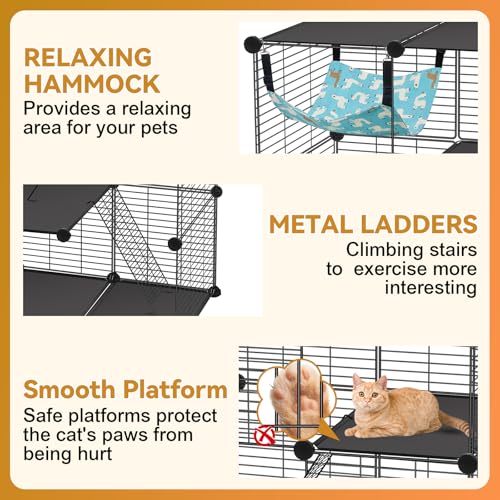 VISCOO Cat Cage, 3-Tier DIY Catio Cat Enclosures, 36"x16"x36" Cat Playpen | Indoor & Outdoor with Hammock, Detachable Metal Wire Kennel Cats Crate, 3x1x3 Exercise Place for 1-2 Kitten/Squirrel - size: 16.5"L x 12.6"W x 5.5"H