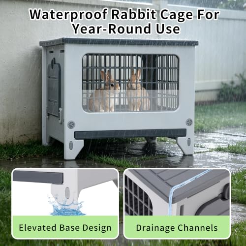 Plastic Rabbit Cage Outdoor Indoor, Bunny Cage Guinea Pig Cages Enclosure | Waterproof Rabbit Hutch Leak-Proof Pull-Out Tray&Chew-Proof, Easy-Clean & Ideal for Small Animal Cage Enclosure - size: 21.6" L x 18.8" W x 17.9" H