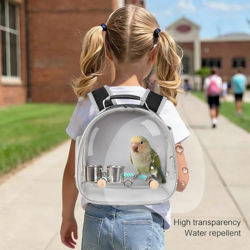Small Bird Travel Backpack Carrier Cage with Cups, Backpack to Transport Backpack Carrier with Clamp Cups Stand Perch for Parakeet Cockatiel Budgies Vet Carry Book Bag Black - color: Black