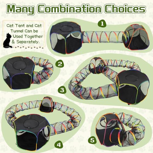 CypherX Outdoor Rainbow Cat Enclosure, 5 in 1 Portable Cat Tents for Outside Cage Free Outside Pet Enclosure Cat Tunnel Outdoor Playground for Indoor Cats and Small Animals - size: 5 in1 Loop(11.8"W)