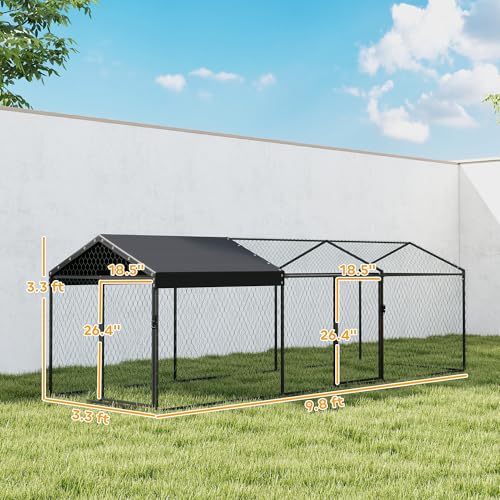 PawHut Large Metal Chicken Coop Chicken Run, Cover 3-5 Poultry 118"x39"x39" | Waterproof, Anti-UV, Outdoor Poultry Cage Rabbit Hutch, Backyard Farm, for Duck, Cat