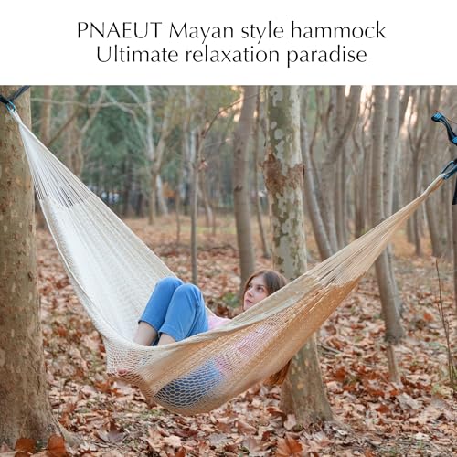 Handwoven Rope Mayan Hammock for Outside, 600 lbs Capacity | 2 Person, Portable Carrying Bag, Easy-Used Tree Straps, Carabiners, Soft Fabric, forPatio (Nature, X-Large) - color: Nature, size: X-Large