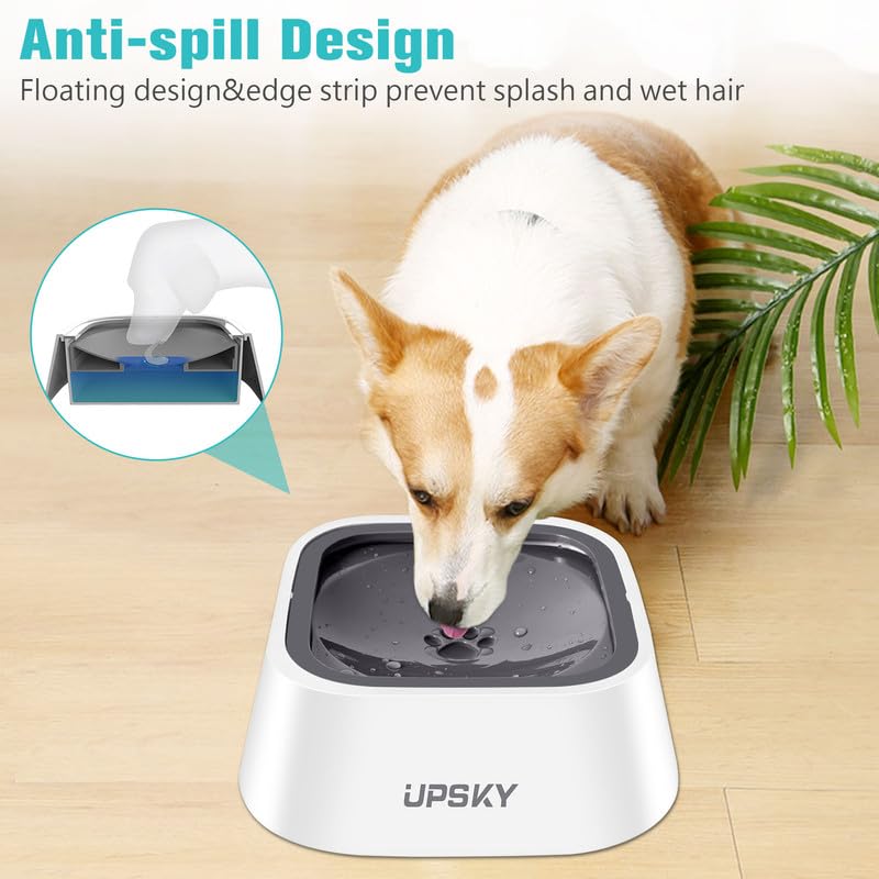 UPSKY 35oz No-Spill Pet Water Bowl, Slow Water Feeder for Dogs and Cats | Splash-Proof Bowls, Slow Drinking Pet Dish, Easy-Clean Dishwasher Safe, Portable For Travel - color: Grey