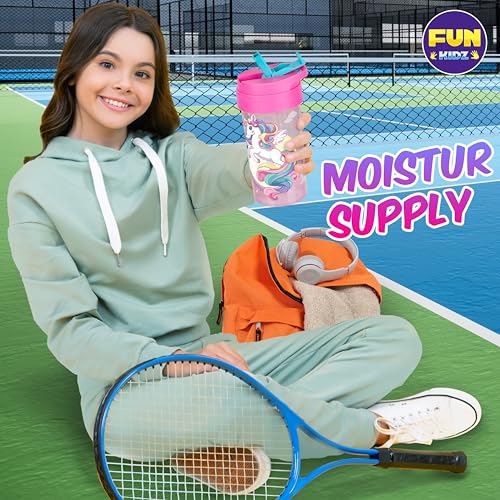 17oz Unicorn Kids Water Bottle, Total My Style Toddler Spout Cover and Carry Handle Design Lid Leak Proof BPA free Cup for Girls Ages 3+ Dishwasher Safe for Sports School Travel with Silicon Straw