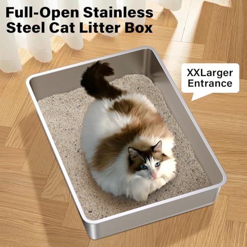 Stainless Steel Litter Box, Metal Cat Litter Box XXXL | 28" X 20" X 6", Extra Large Steel Litterbox for Big Cat, Multiple Cats, No Smell, Non Stick, Easy Cleaning - size: 1 Pack-3X-Large (27.6"×19.7"×6")