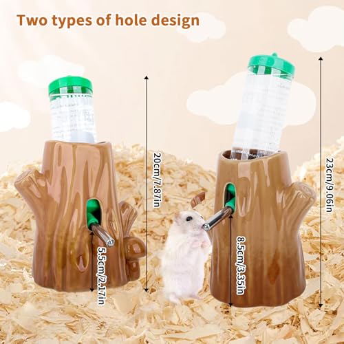 4.27oz(125ML) Stump-Shaped Ceramic Hamster Water Bottle (Green) | Leak Proof Small Animal Waterer with Bracket,for Syrian Dwarf Hamster, Mice, Chinchillas - color: Brown + green