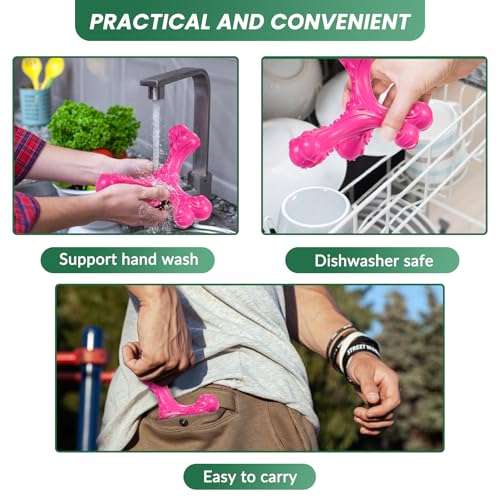 Dog Chew Toys for Aggressive Chewers Large Breed,Indestructible Bones Toy，Durable Cleaning Toothbrush Natural Rubber Dog Toys… (Pink) - color: Pink