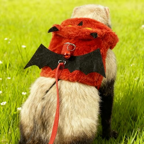 Small Animal Harness and Leash Set, Adjustable Escape-Proof Ferret Harness Vest for Adult Ferret, Meerkat, King Squirrel & Fancy Rat, Soft Comfortable Pet Walking Harness with Red Leash - color: Red