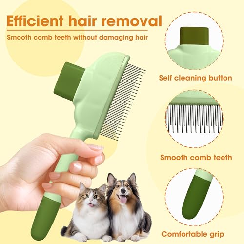 Cat Hair Brush & Dog Brush, Deshedding Brush for Long or Short Haired Pets, Removes Loose Fur, Durable Stainless Steel & ABS Design (green) - color: green 1pc