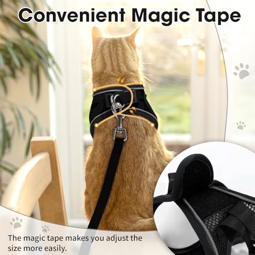 Cat Vest Harness and Leash Set, Escape Proof Kitten Harness Black XS | Safe Reflective Strips, Adjustable Easy Wear Kitty Harness, Sturdy Clip Buckle, Breathable Mesh , for Kitty Puppy Bunny Walks - color: Black, size: XS