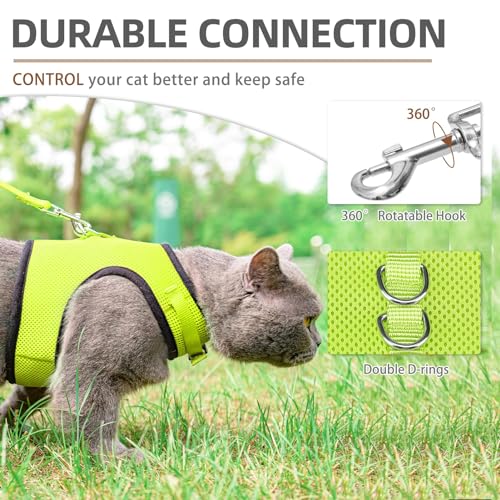PUPTECK Soft Mesh Cat Vest Harness and Leash Set Puppy Padded Pet Harnesses Escape Proof for Cats Small Dogs Rabbits Bunny - color: Fluorescent Green, size: L(NECK 8.5"-10.5", CHEST 12.5"-15", 6-10 lbs)