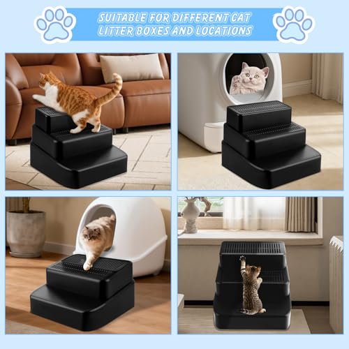 3 Step Litter Box Ramp Adjustable Detachable Litter Box Step, Black - color: Black- 3 Steps