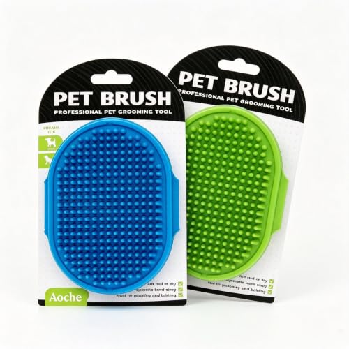 Dog Bath Brush, 2Pack Pet Grooming Brush Shedding Comb Shampoo Brush - color: Blue+green