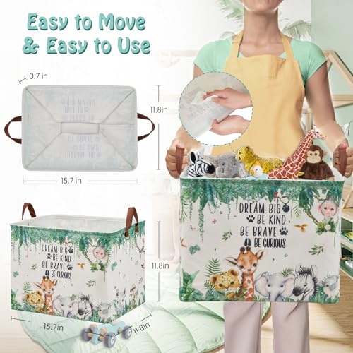 Jungle Nursery Decor Basket 36L Woodland Forest Animal Baby Gift Basket Safari Giraffe Lion Elephant Nursery Hamper Kid Monkey Rhino Storage Toy Bin Hippo Meerkat Clothes Book Toy Organizer Box - color: Natural/Neutral