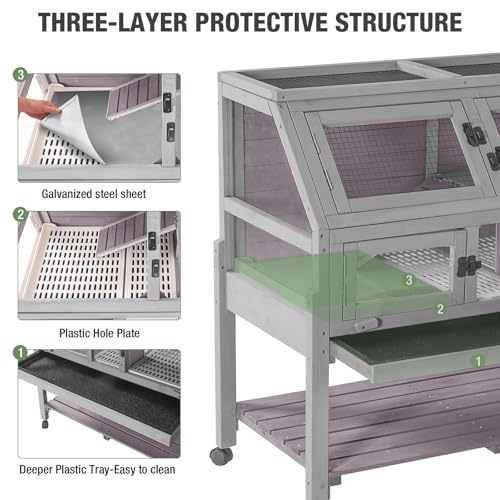 Large Guinea Pig Cage with Wheels, Anti-Chew Metal Frame Lamp, Deep Leakproof Pull-Out Tray, Spacious Habitat for Hamsters, Rats, Chinchillas, Ferrets - color: Light gray