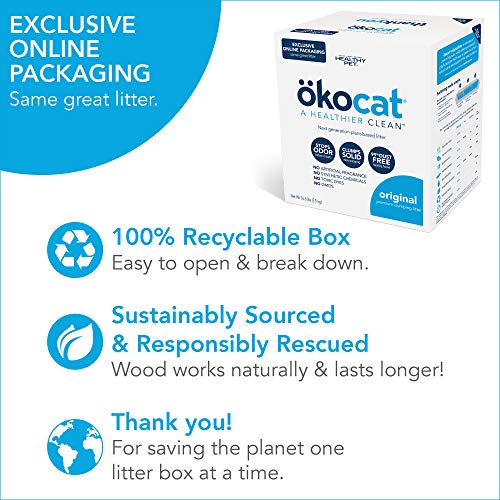ökocat Original Low-Dust Natural Wood Clumping Cat Litter with Odor Control 16.6 lbs Large | Lightweight formula for easy handling, Plant-based clumping agent, Biodegradable and compostable wood fiber - size: 16.6 lbs, style: Original