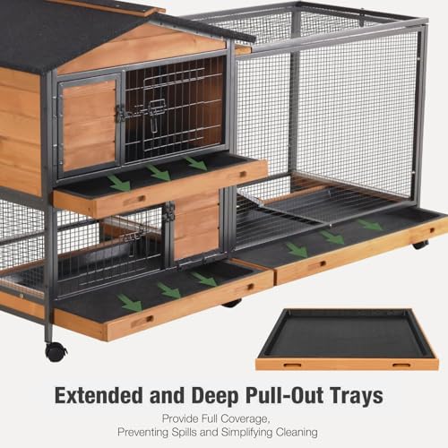 Indoor Rabbit Hutch with Metal Frame & Pull-Out Tray - Spacious Cage with Exercise Run Area for Rabbits (Orange, L) - color: Orange
