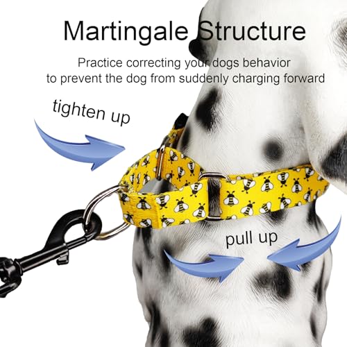 Martingale Dog Collar with Buckle Yellow Bee Dog Collar Adjustable Cute Design Patterns (Bee, Medium) - color: Bee, size: Medium