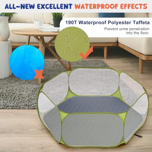 Pawaboo Small Animals Playpen with Pad, Green + Grey | Waterproof, Reusable Pad, Portable Outdoor Yard Fence, For Chick/Kitten/Puppy/Guinea Pig/Rabbits/Chinchillas - color: Green + Grey