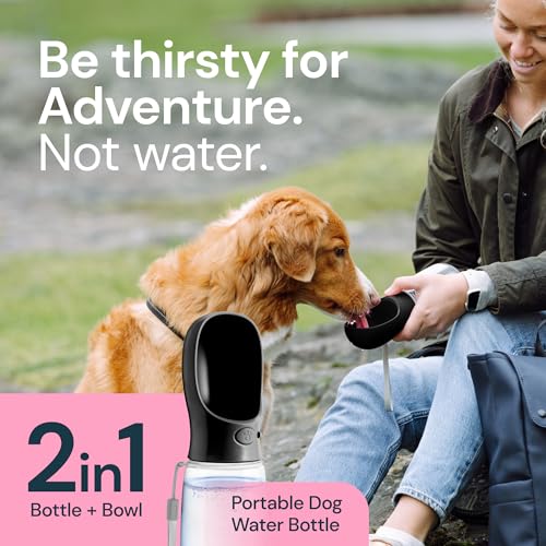 MalsiPree Dog Water Bottle Dispenser - 12 oz Black, Leak-Proof | 12oz leak-proof bottle - one-hand use - built-in bowl - Use for dog walks, travel, hiking & beach days - color: Black, size: 12oz - Standard