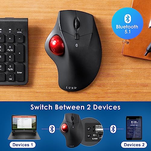SANWA Bluetooth Wireless Ergonomic Trackball Mouse, Optical Rollerball Mice, Programmable Silent Buttons, 40mm Trackball, 600/800/1200/1600 DPI, Compatible with MacBook, Laptop, Windows, macOS - style: Bluetooth