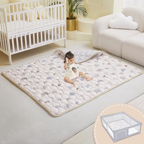 Viviland Baby Mats for Floor, 71x59 Inch Playpen Mat, Thicker & Large Soft Playmat for Baby and Toddlers Infants, Non-Slip & Machine Washable, Gray Elephan - color: Gray Elephant, size: 71" X 59"