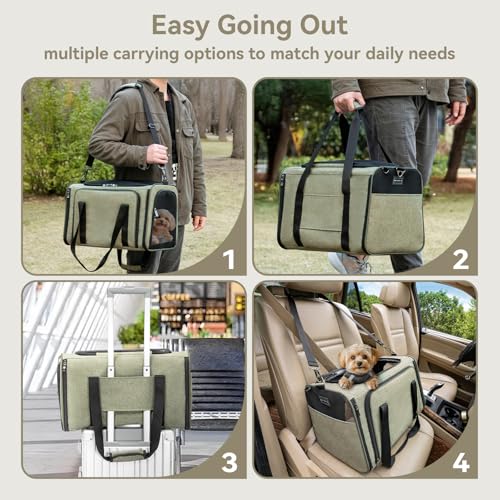 Petsfit 19"X12" X12" Expandable Pet Carrier, Square Expansion Reduces Pet Anxiety, Escape-Proof Self-Locking Zippers, 3 Easy-Access Entrances, for Cats & Small Dogs up to 18 lbs - color: Green, size: 19.0"L x 12.0"W x 12.0"H